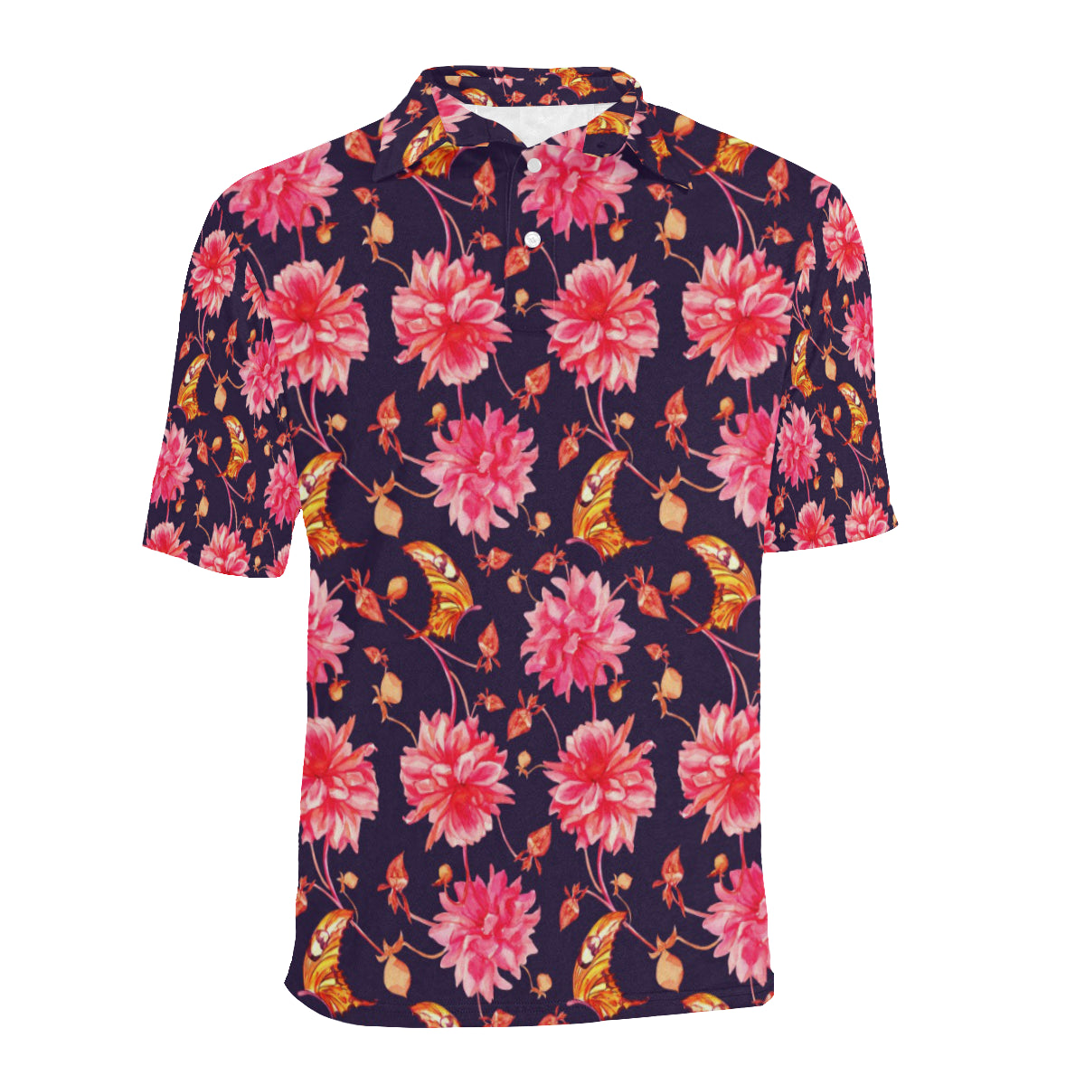Dahlia Pattern Print Design DH03 Men Polo Shirt