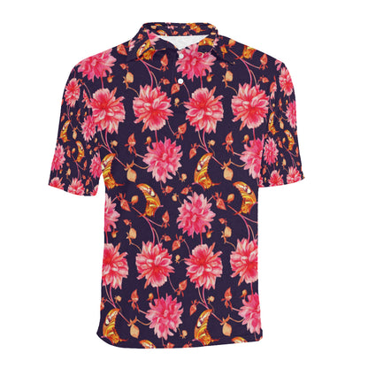 Dahlia Pattern Print Design DH03 Men Polo Shirt