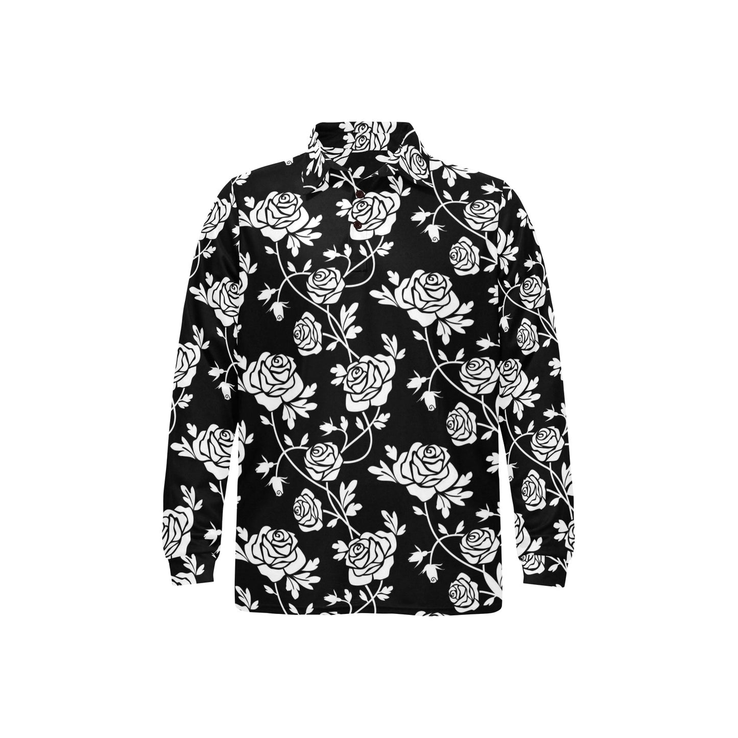 Rose Pattern Print Design RO013 Long Sleeve Polo Shirt For Men's