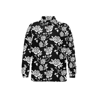 Rose Pattern Print Design RO013 Long Sleeve Polo Shirt For Men's