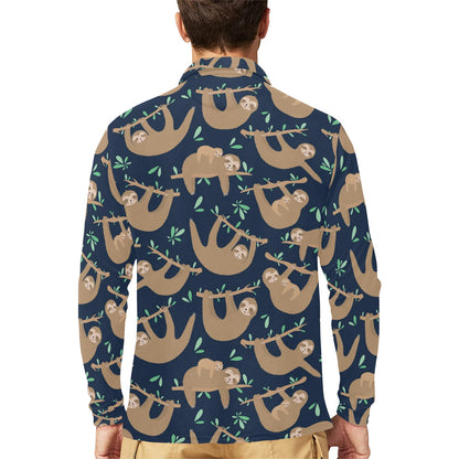 Sloth Print Design LKS307 Long Sleeve Polo Shirt For Men's