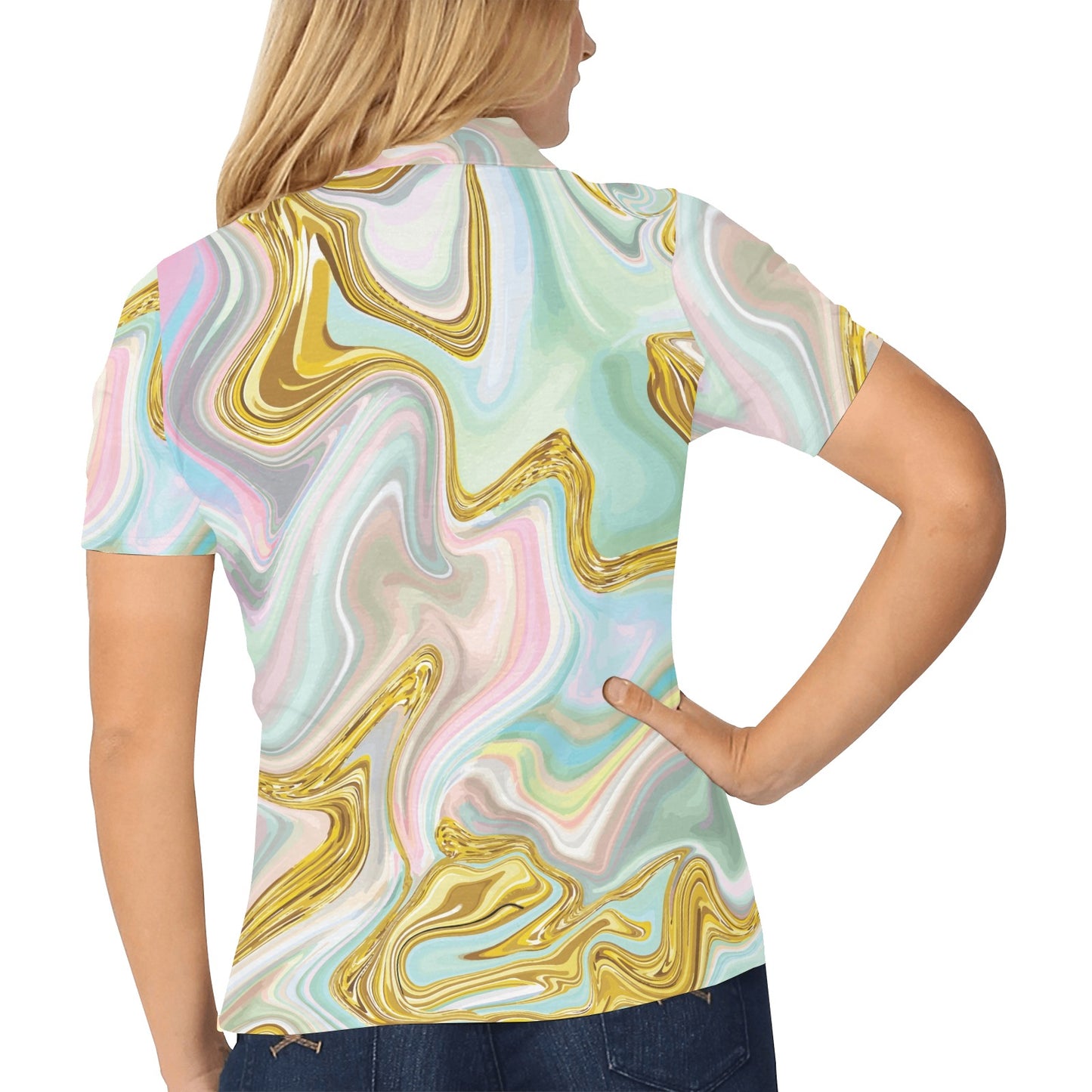 Gold Sweet Marble Women's Polo Shirt