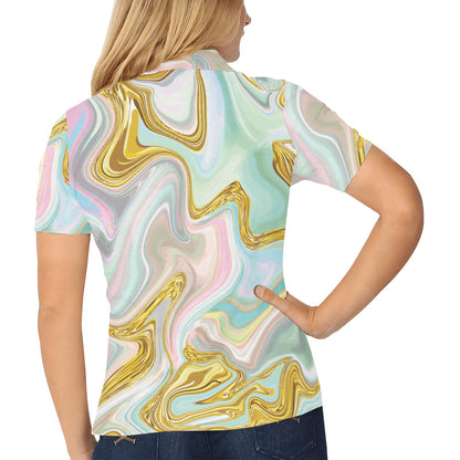 Gold Sweet Marble Women's Polo Shirt