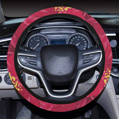Hibiscus Red Pattern Print LKS308 Steering Wheel Cover with Elastic Edge