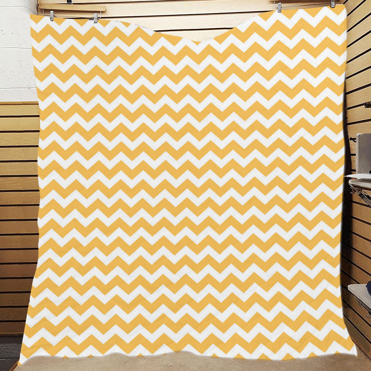 Chevron Orange Pattern Print Design 01 Premium Quilt