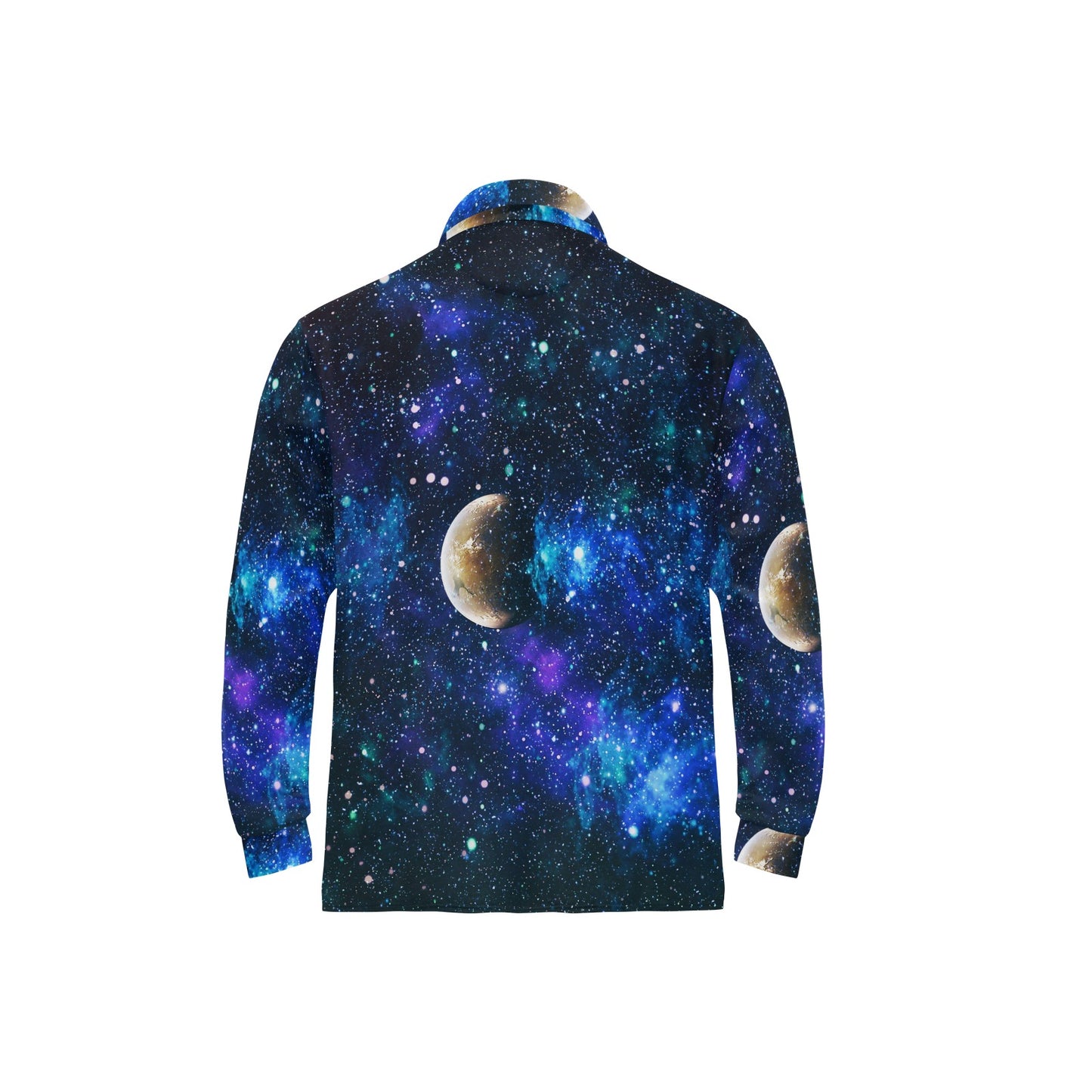 Galaxy Stardust Planet Space Print Long Sleeve Polo Shirt For Men's