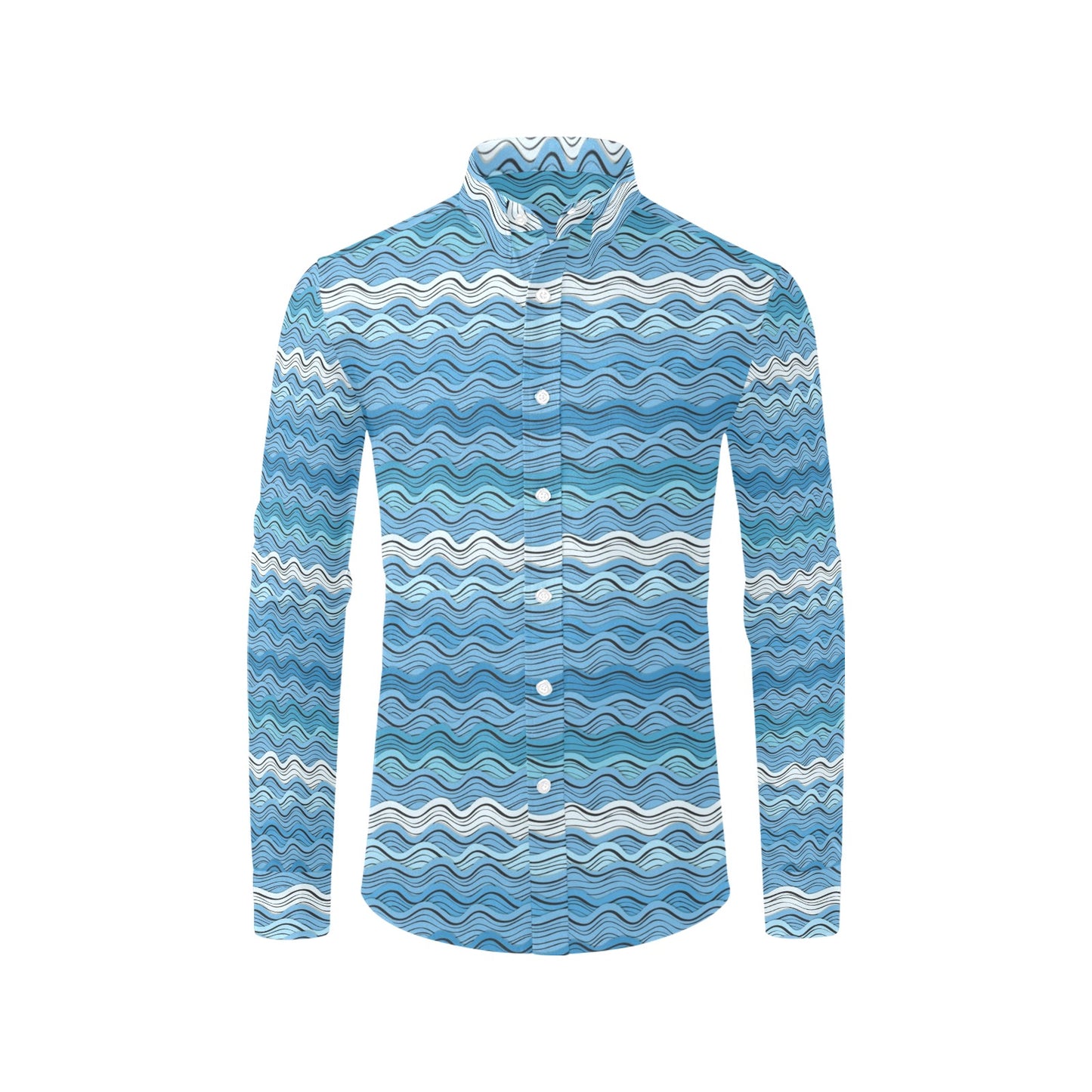 Wave Print Design LKS301 Men's Long Sleeve Dress Shirt