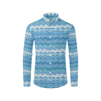 Wave Print Design LKS301 Men's Long Sleeve Dress Shirt