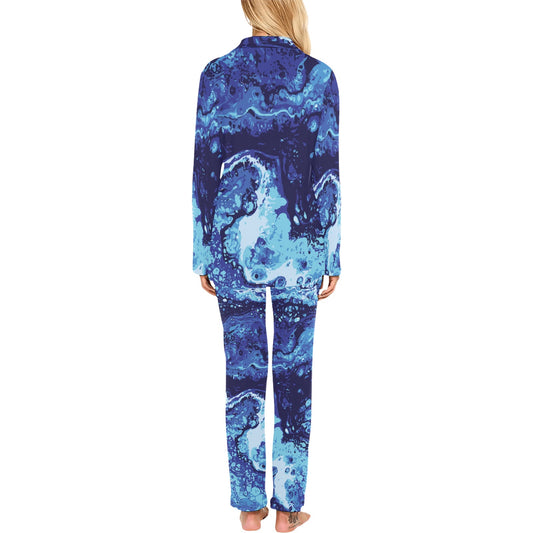 Ocean Liquid Pattern Print Design A03 Women's Long Pajama Set