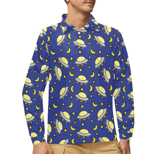 UFO Print Design LKS309 Long Sleeve Polo Shirt For Men's