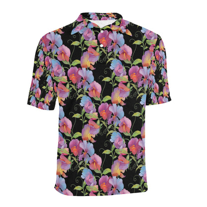 Peony Pattern Print Design PE012 Men Polo Shirt