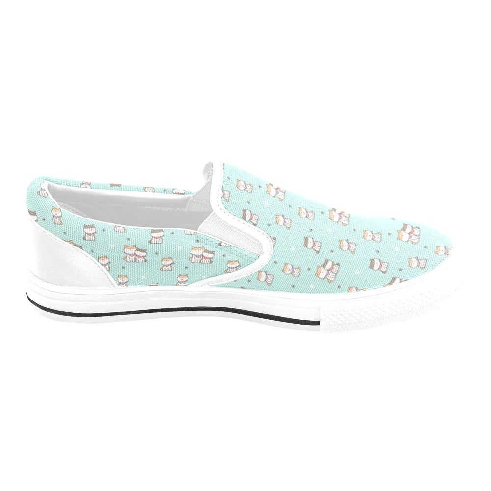 Shiba Inu Print Design LKS302 White Slip Ons Canvas Women's Shoes