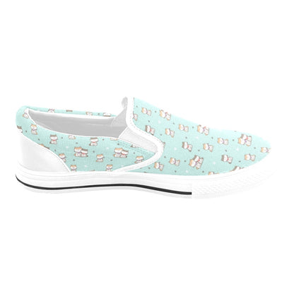 Shiba Inu Print Design LKS302 White Slip Ons Canvas Women's Shoes