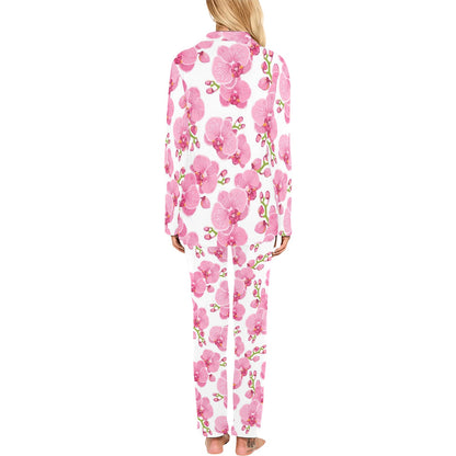 Orchid Pink Pattern Print Design OR07 Women's Long Pajama Set