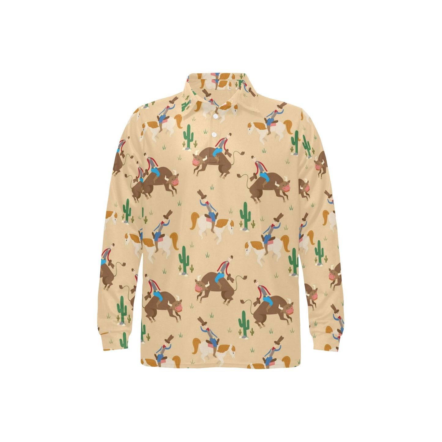 Rodeo Pattern Print Design A02 Long Sleeve Polo Shirt For Men's