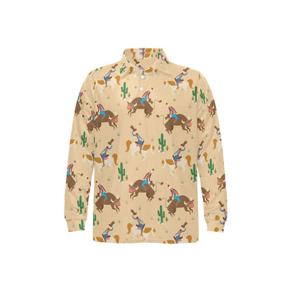 Rodeo Pattern Print Design A02 Long Sleeve Polo Shirt For Men's