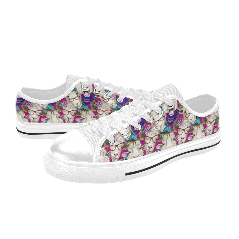 Sheep Print Design LKS403 Women's White Low Top Shoes