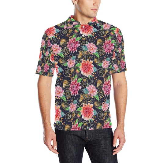 Dahlia Pattern Print Design DH02 Men Polo Shirt