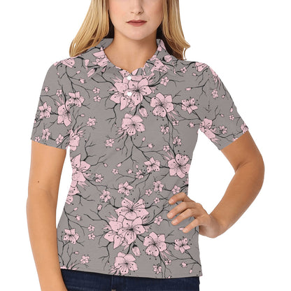 Cherry Blossom Pattern Print Design CB05 Women's Polo Shirt