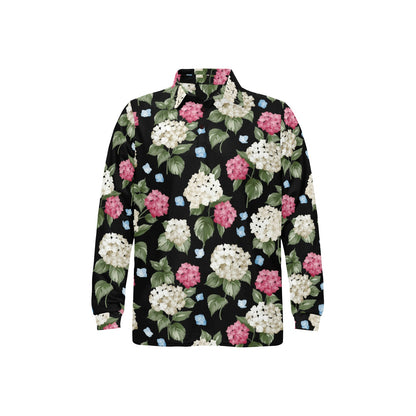 Hydrangea Pattern Print Design HD09 Long Sleeve Polo Shirt For Men's
