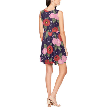 Camellia Pattern Print Design CM02 Sleeveless Dress