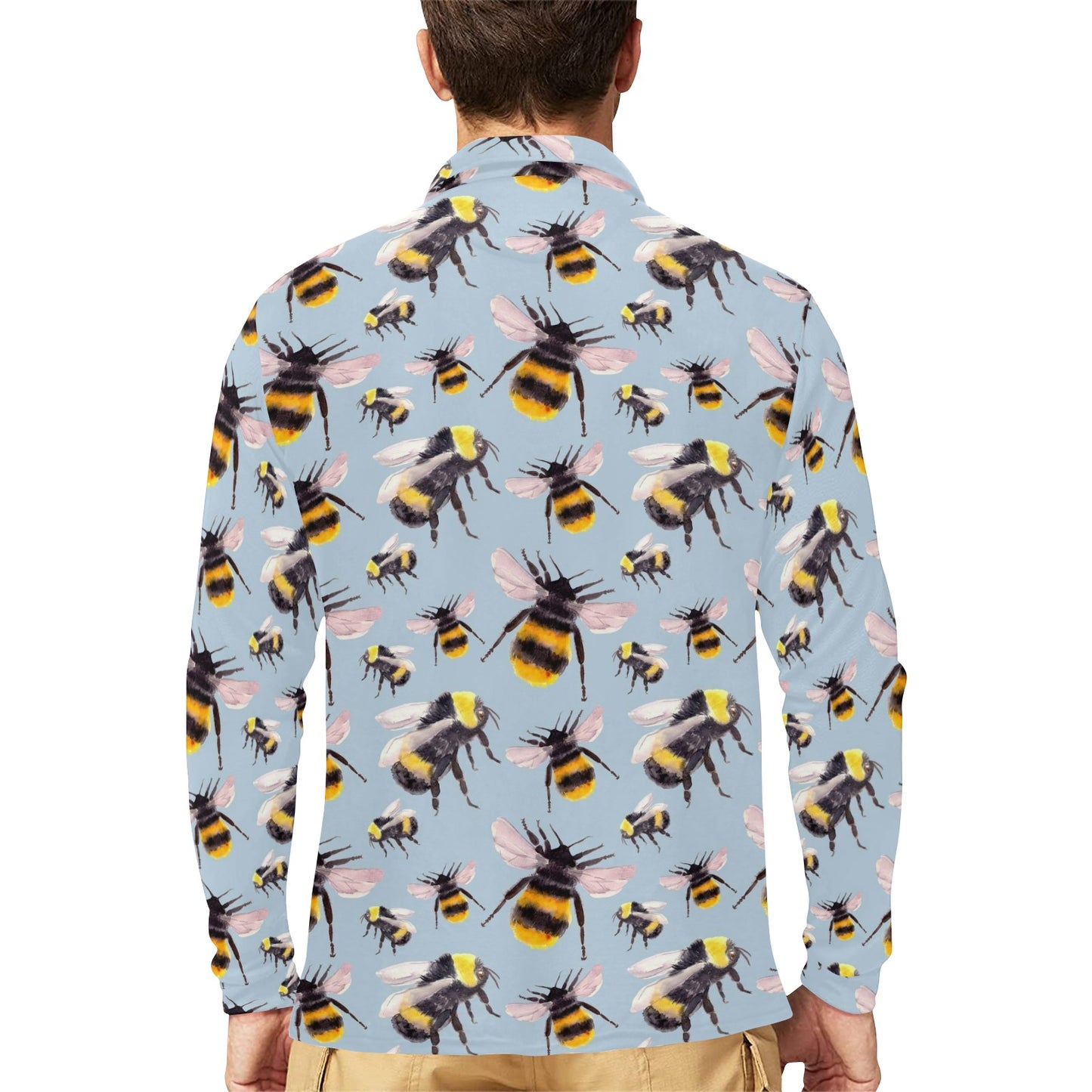 Bee Pattern Print Design BEE08 Long Sleeve Polo Shirt For Men's