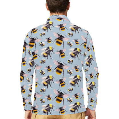 Bee Pattern Print Design BEE08 Long Sleeve Polo Shirt For Men's