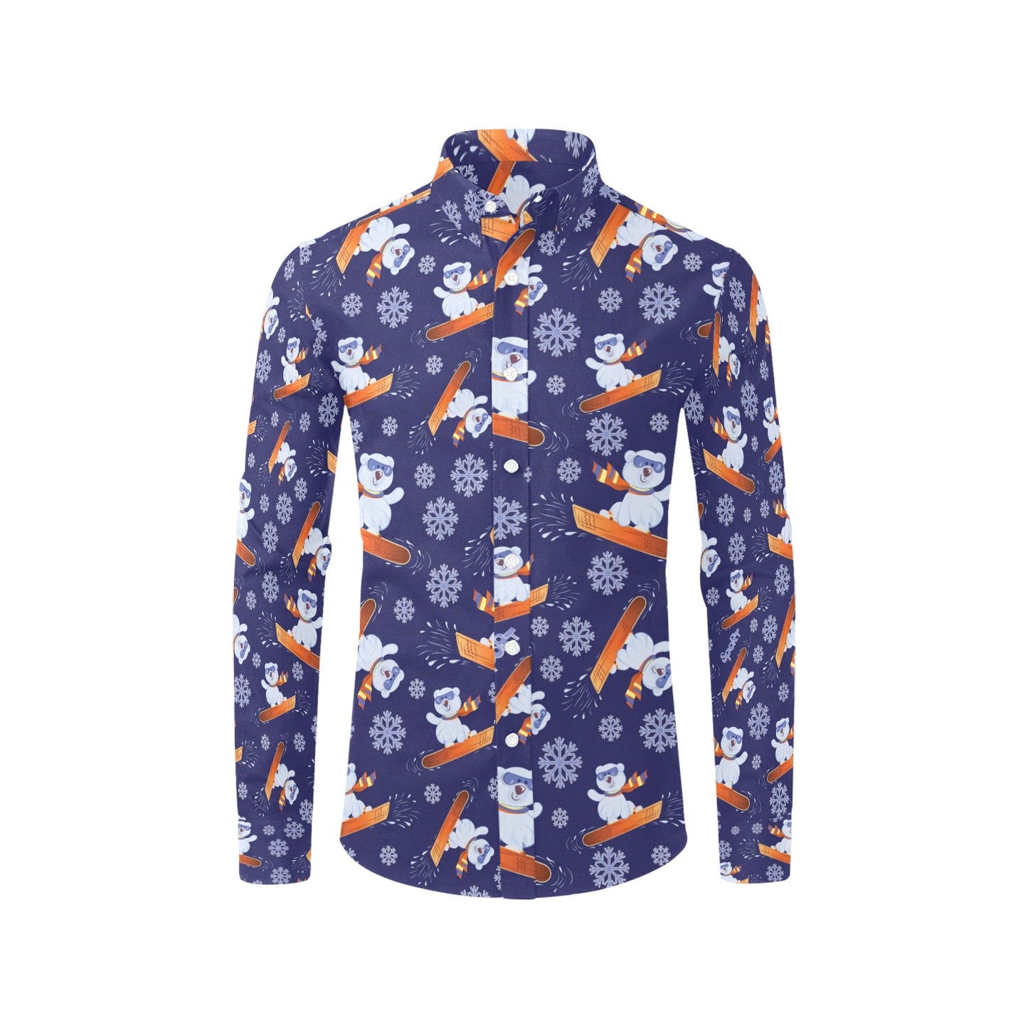 Snowboard Bear Print Design LKS305 Men's Long Sleeve Dress Shirt