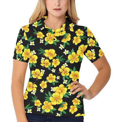 Yellow Hibiscus Pattern Print Design HB08 Women's Polo Shirt
