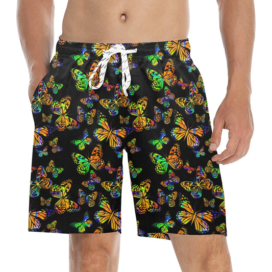 Butterfly Neon Color Print Pattern Men's Swim Trunks Beach Shorts