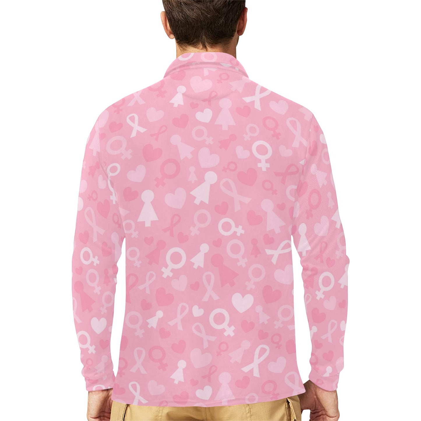 Breast cancer Pattern Print Design 01 Long Sleeve Polo Shirt For Men's