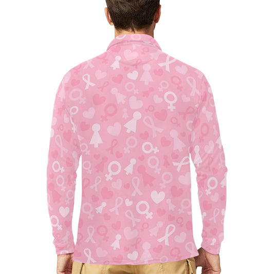 Breast cancer Pattern Print Design 01 Long Sleeve Polo Shirt For Men's