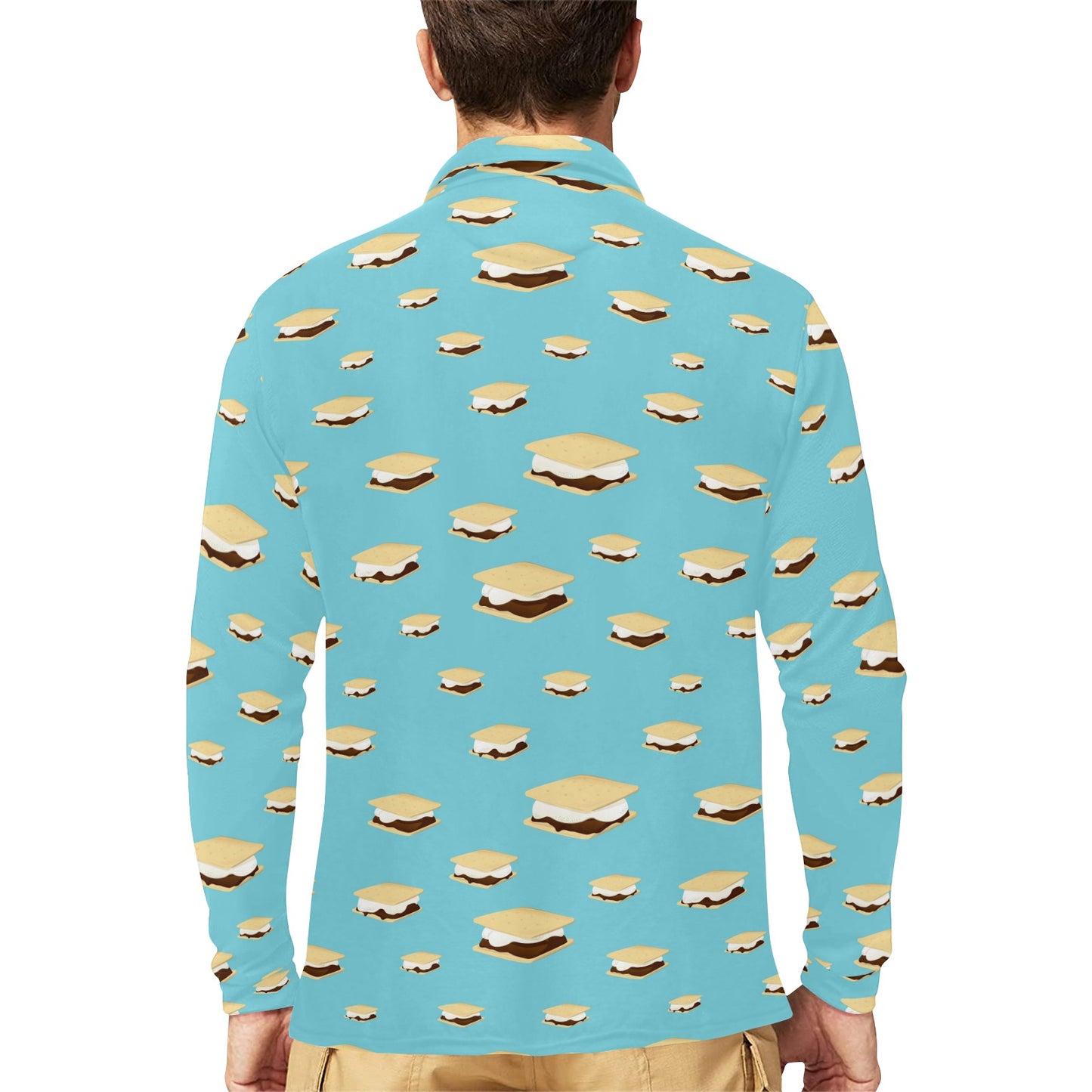 S_Mores Print Design LKS302 Long Sleeve Polo Shirt For Men's