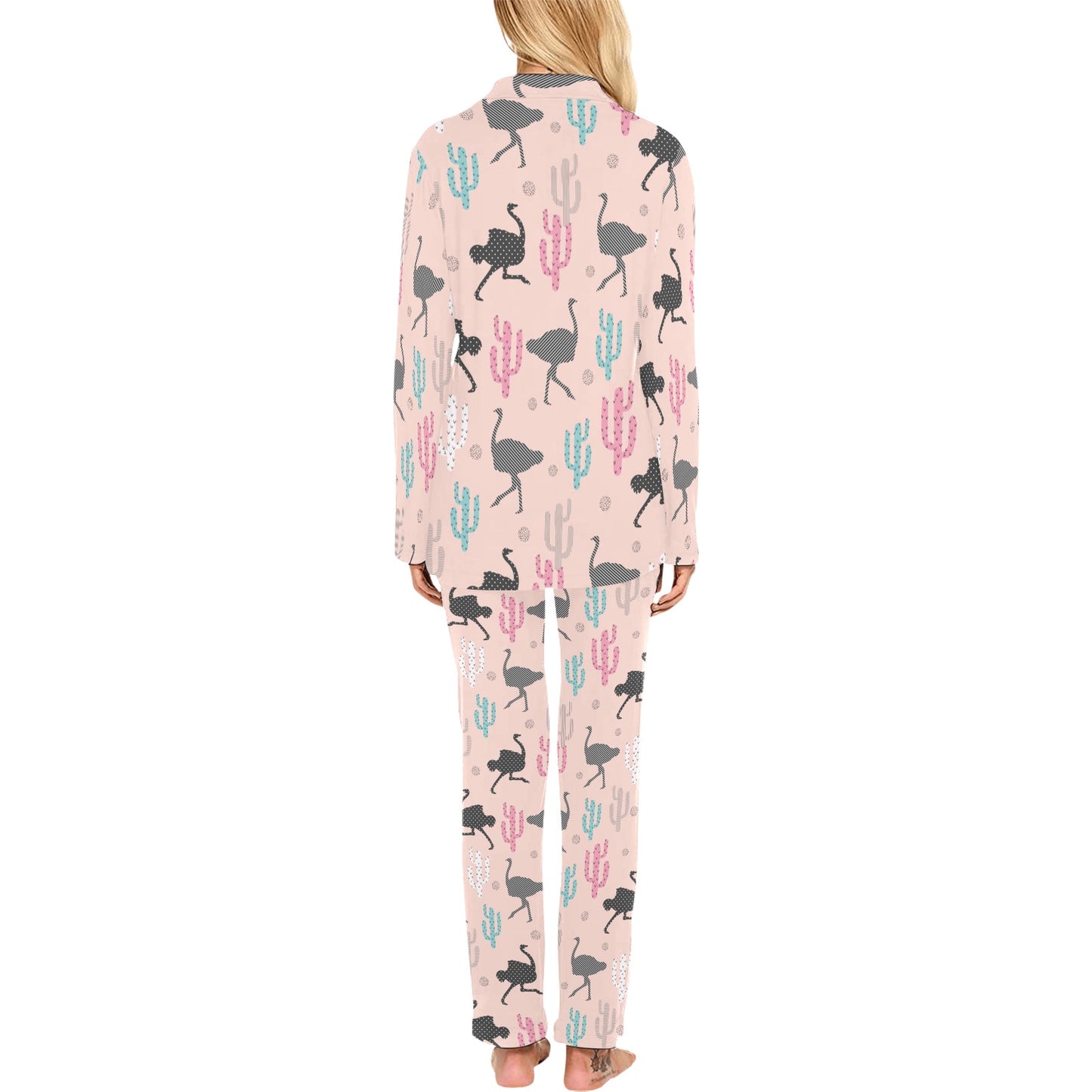 Ostrich Pattern Print Design 03 Women's Long Pajama Set