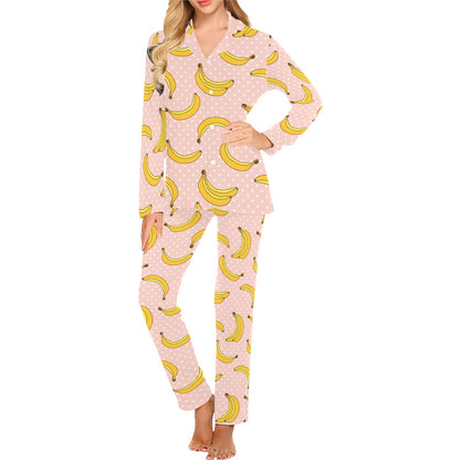 Banana Pattern Print Design BA06 Women's Long Pajama Set