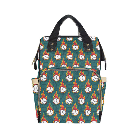 Baseball Fire Print Pattern Diaper Bag Backpack