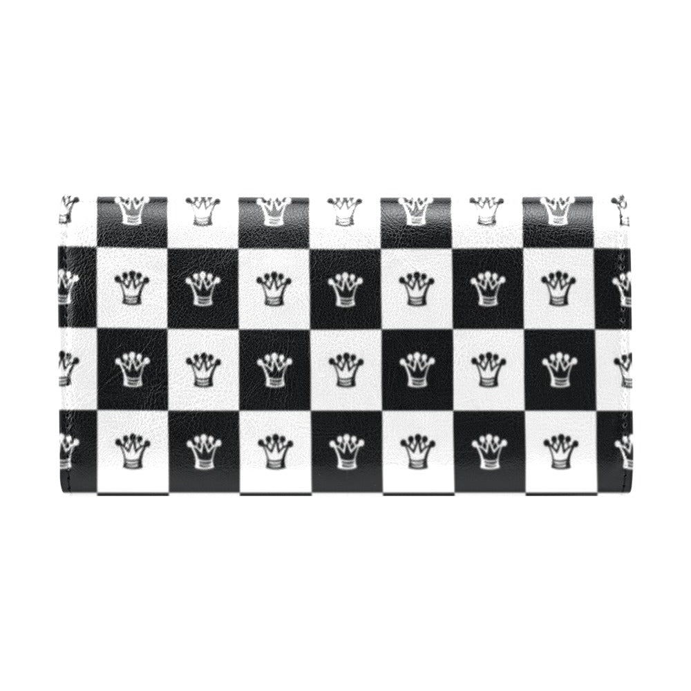Checkered Flag Crown Pattern Women's Trifold Wallet