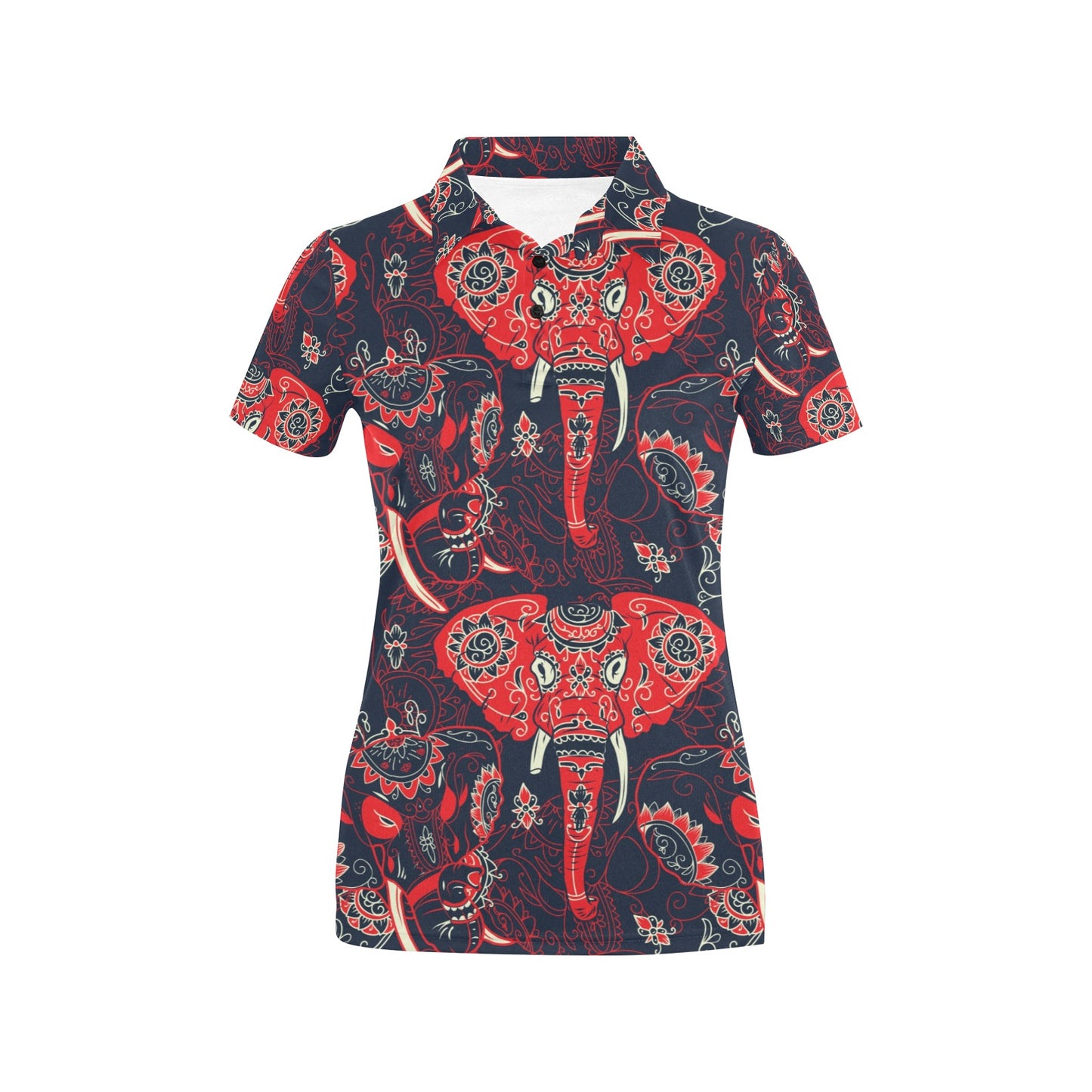 Red Indian Elephant Pattern Women's Polo Shirt