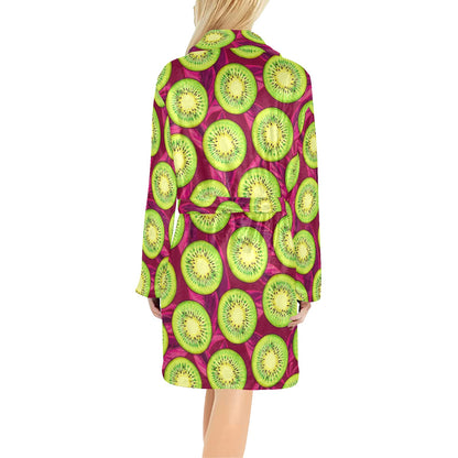 Kiwi Pattern Print Design KW05 Women's Fleece Robe