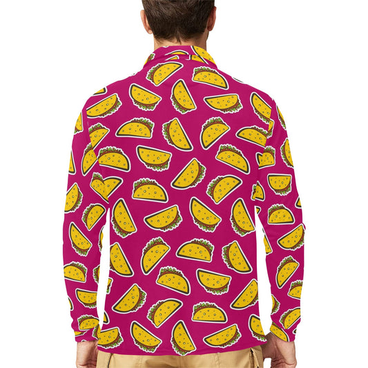Taco Pattern Print Design TC01 Long Sleeve Polo Shirt For Men's