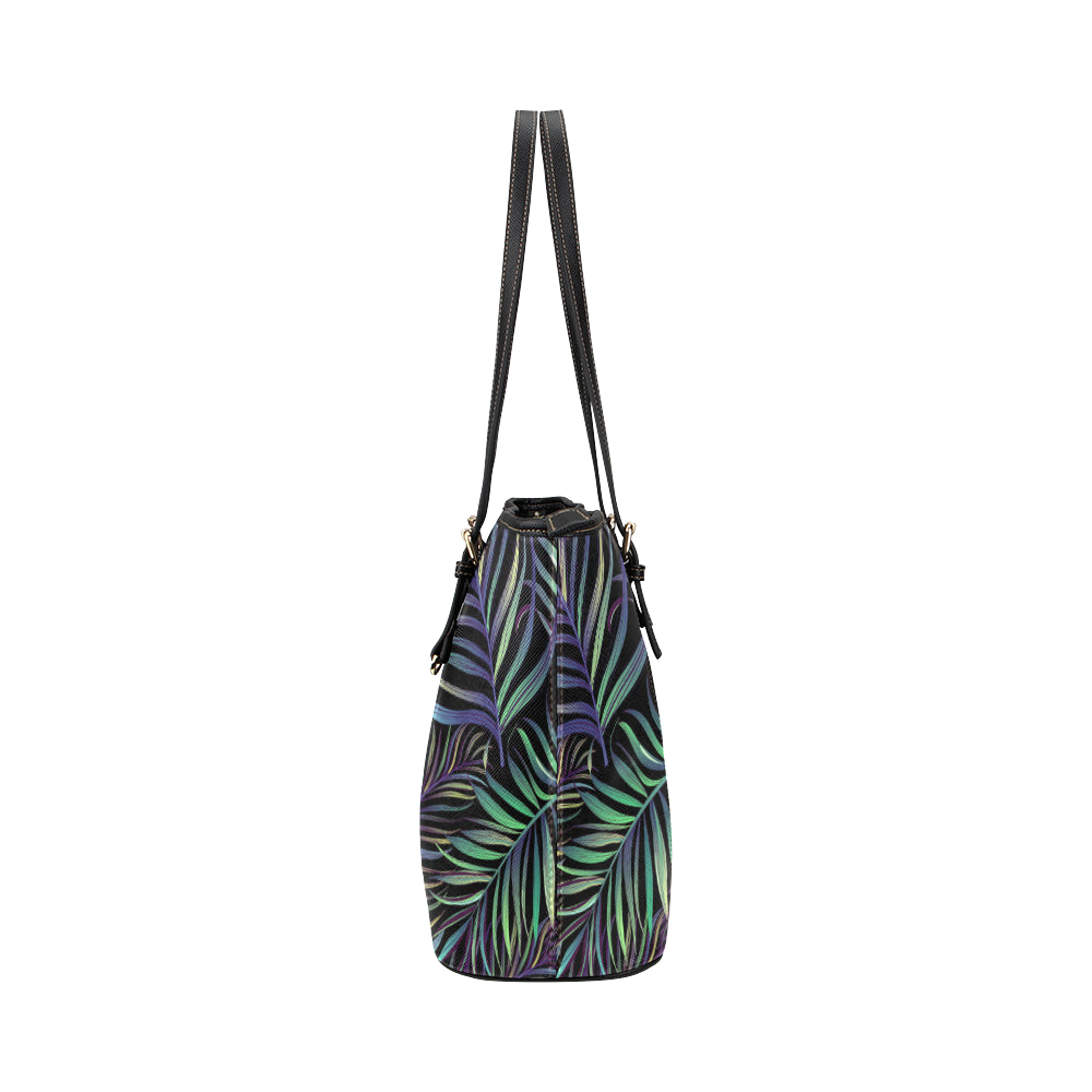 Tropical Palm Leaves Pattern Brightness Leather Tote Bag