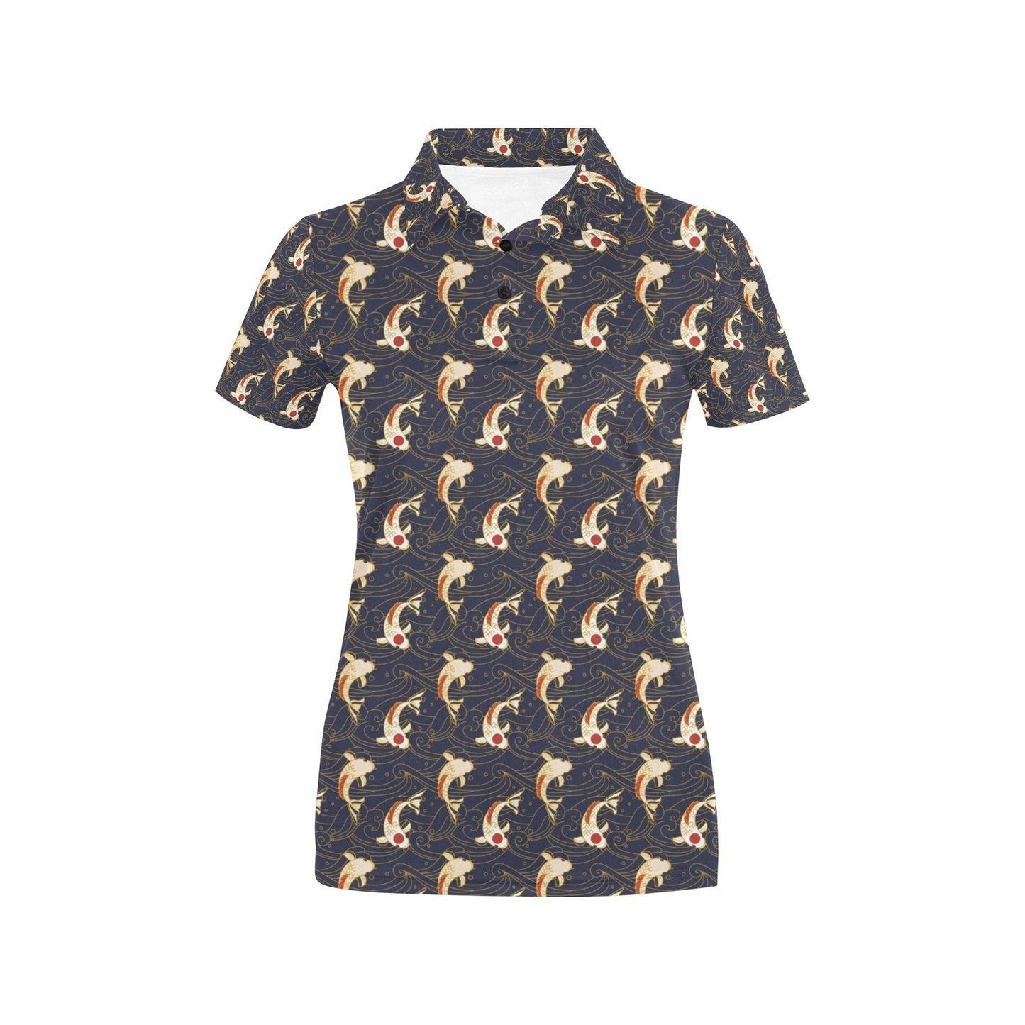 Koi Carp Japanese Design Themed Print Women's Polo Shirt