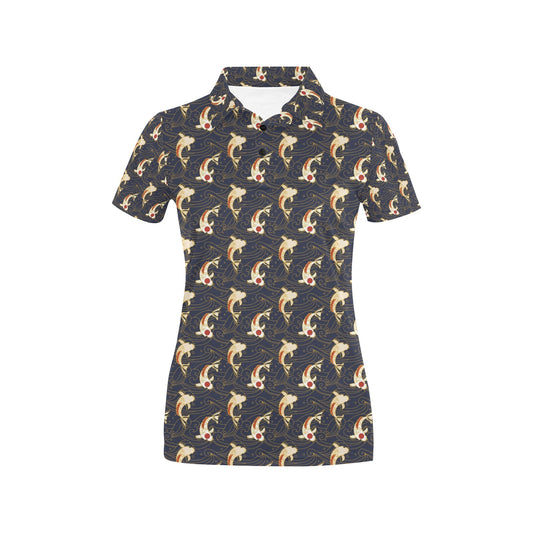 Koi Carp Japanese Design Themed Print Women's Polo Shirt