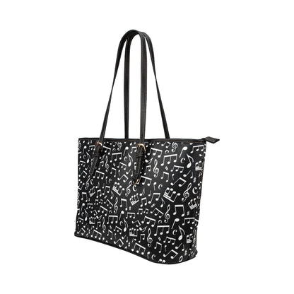 Music Note Black white Themed Print Leather Tote Bag