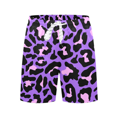 Cheetah Purple Neon Print Pattern Men's Swim Trunks Beach Shorts