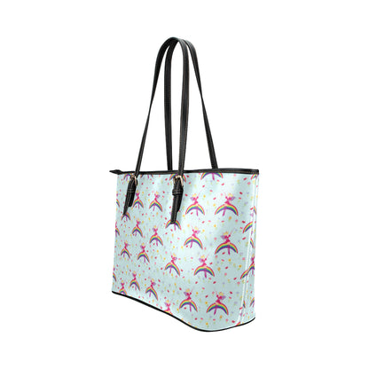 Fairy with Rainbow Print Pattern Leather Tote Bag
