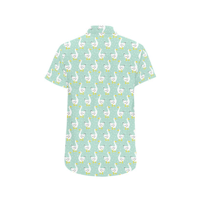 Goose Print Design LKS404 Men Short Sleeve Button Up Shirt