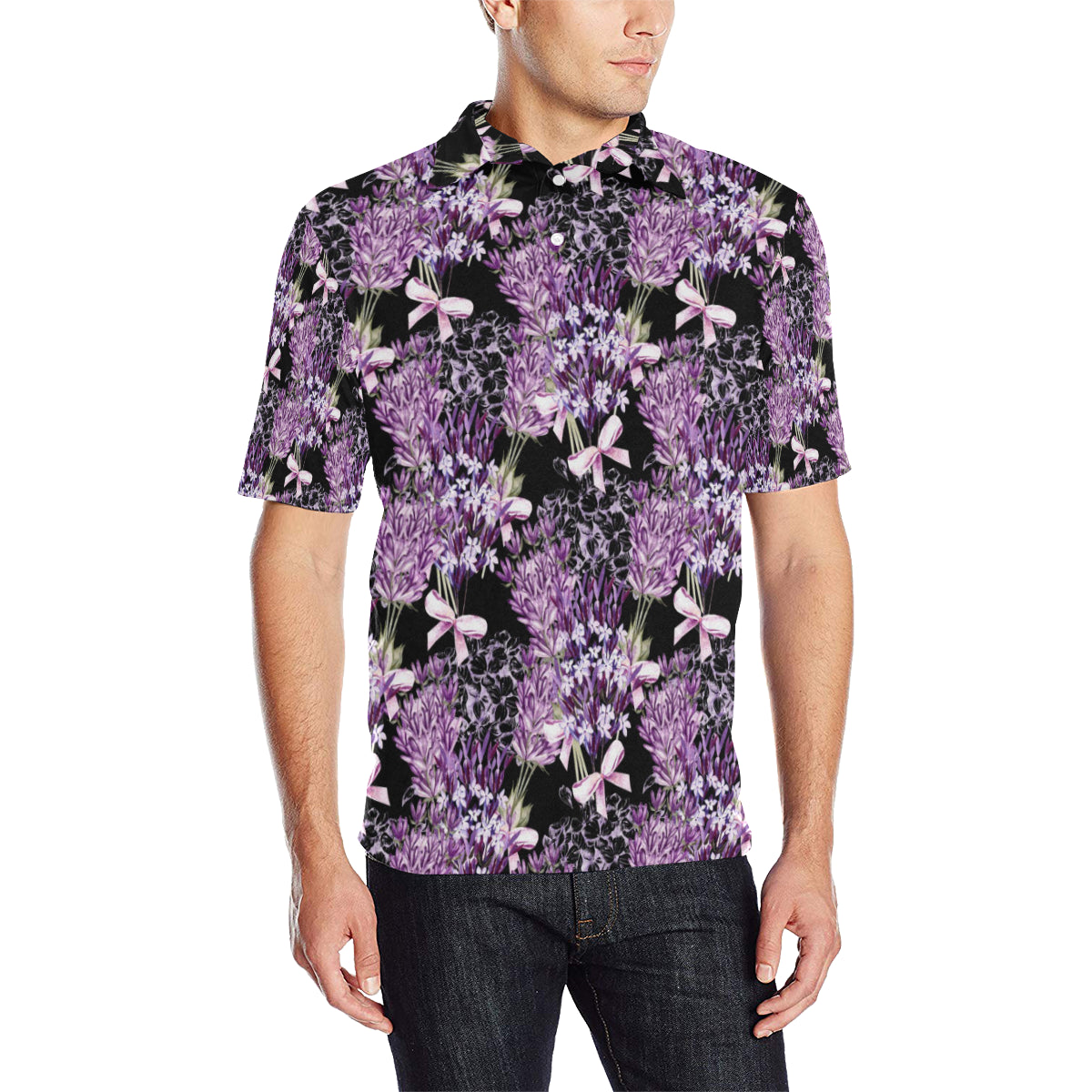 Lavender Pattern Print Design LV06 Men Polo Shirt