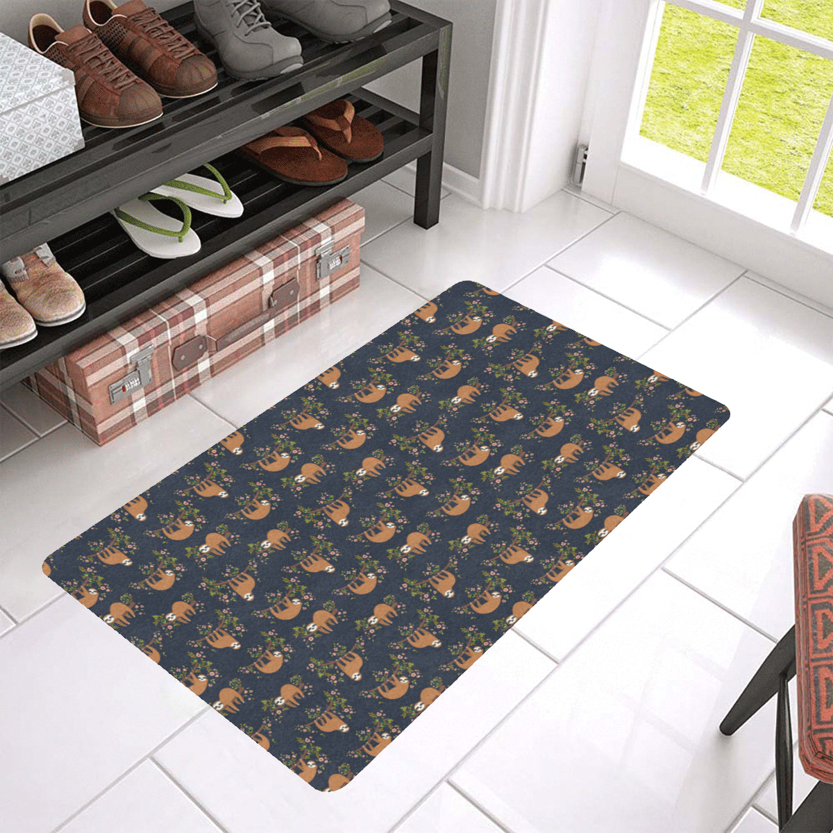 Sloth flower Design Themed Print Rubber Doormat