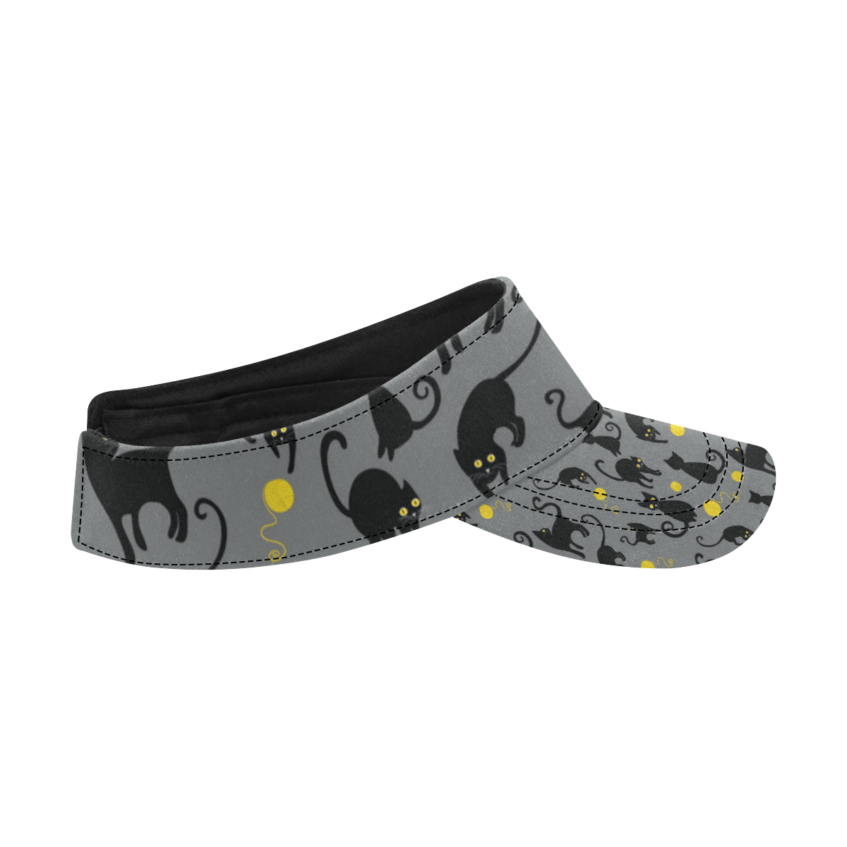Black Cat Yellow Yarn Print Pattern Unisex Sun Visor